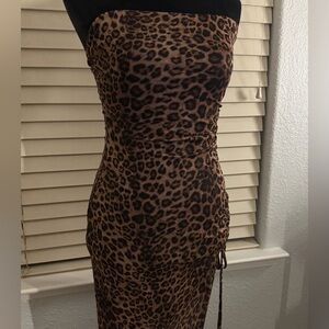 Windsor Strapless Leopard-Print Midi Dress in Brown and Black